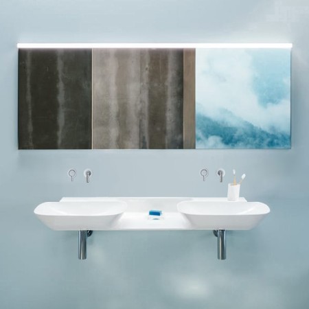 LAUFEN INO Doppelwaschtisch unterbaufähig 142 x 45 cm mit Ablage mittig, ohne Überlauf, ohne Hahnlöcher