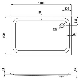 Receveur de douche LAUFEN Platina XXL 140 x 90 cm sans revêtement antidérapant