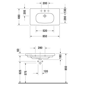 Lavabo da mobile Duravit D-Code Med 85 cm con 1 foro per rubinetto
