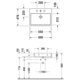 Lavabo Duravit Vero Air satinato senza foro per rubinetto 60 x 47 cm, senza troppopieno