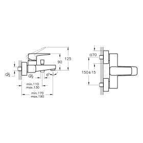 VitrA Root Square Einhebel-Wannenfüll- und Brausearmatur für Aufputz