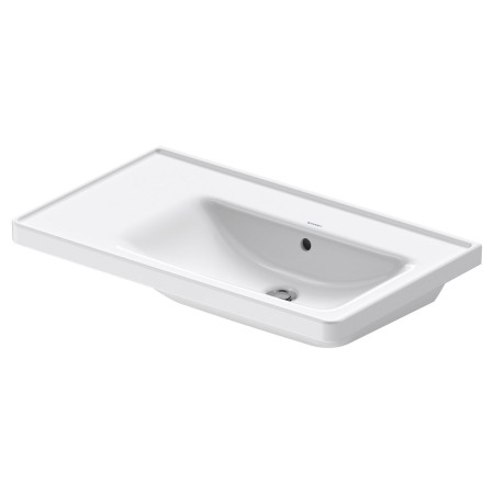 Duravit D-Neo Möbelwaschtisch 80 cm asymmetrisch, ohne Hahnloch, mit Überlauf, Ablage links
