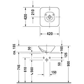 Lavabo d'appoggio Duravit Bacino 42 cm quadrato
