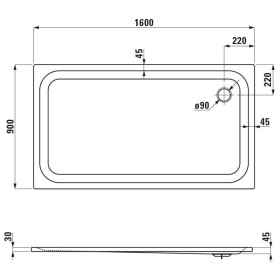 Receveur de douche LAUFEN Platina 160 x 90 cm sans revêtement antidérapant