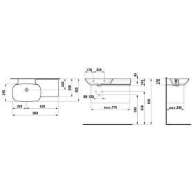 Lavabo encastrable LAUFEN INO 90 x 45 cm avec tablette à droite, sans trou de robinet