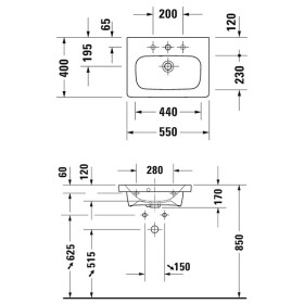 Duravit DuraStyle Mobile lavabo Compatto 55 cm con un foro per rubinetto