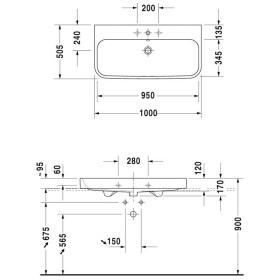 Duravit Happy D.2 Mobile lavabo 100 cm satinato, con 1 foro per rubinetto