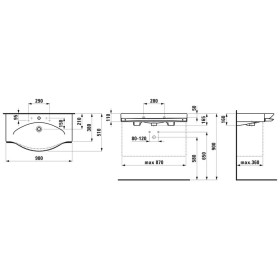 Vasque LAUFEN Palace 90 cm avec trop-plein et 3 trous de robinet, avec porte-serviettes
