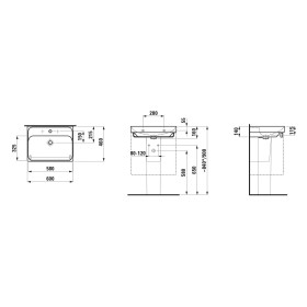 Lavabo LAUFEN MEDA 60 x 46 cm, avec trou de robinet et trop-plein
