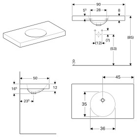 Geberit Preciosa II Waschtisch 90 x 50 cm ohne Hahnloch und Überlauf