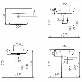 Lavabo VitrA Integra 55 cm, senza foro troppo pieno, senza foro del rubinetto