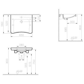 Lavabo VitrA Conforma 65 x 56/52 cm con foro rubinetto, senza troppo pieno