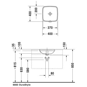 Lavabo incasso Duravit DuraStyle 37 cm, senza foro per rubinetto