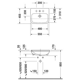 Lavabo da incasso a metà Duravit DuraStyle 55 cm, con 1 foro per rubinetto