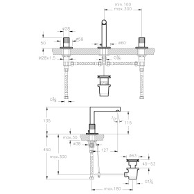 Rubinetto per lavabo a due maniglie VitrA Origin a 3 fori con scarico, da incasso