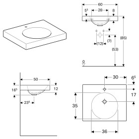 Geberit Preciosa II Waschtisch 60 x 50 cm mit Hahnloch, ohne Überlauf
