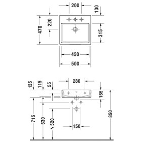 Lavabo Duravit Vero Air lucidato senza foro per rubinetto 50 x 47 cm, senza troppo pieno