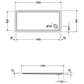 Duravit Starck Slimline Duschwanne Rechteck 150 x 70 cm