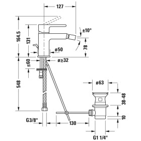 Miscelatore monocomando per bidet Duravit B.2 con tappo di scarico a stelo