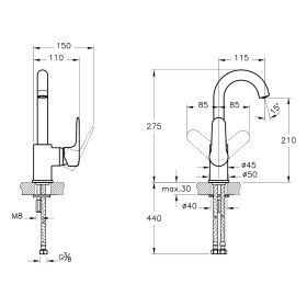 Miscelatore monocomando per lavabo VitrA Root Round senza tappo di scarico