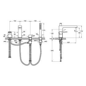 VitrA Root Square 4-Loch-Wannenfüll- und Brausearmatur