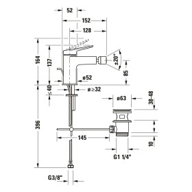 Rubinetto monocomando per bidet Duravit Wave con tappo di scarico a tirante