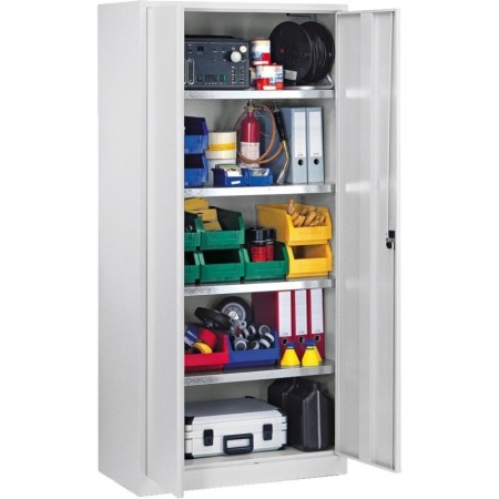 Wolfstahl Werkstatt Stahlschrank - Materialschrank Lichtgrau abschliessbar 92x42x195cm, zerlegt