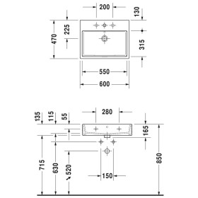 Duravit Vero Air Lavabo mobile senza foro rubinetto 60 x 47 cm, senza troppo pieno