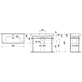 Vasque LAUFEN PRO S 105 cm, encastrable avec 3 trous de robinet et trop-plein