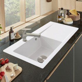 Villeroy & Boch Subway Style 50 FLAT flächenbündige Spüle, Ablaufgarnitur mit Handbetätigung, Becken links