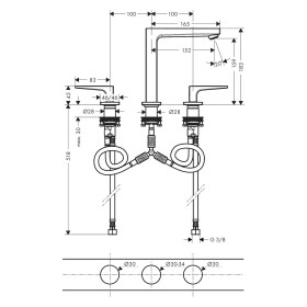 hansgrohe Metropol 3-Loch Waschtischarmatur 160 mit Hebelgriffen und Push-Open Ablaufgarnitur