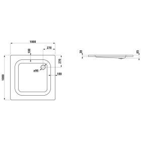 Receveur de douche LAUFEN Platina XXL 100 x 100 cm sans revêtement antidérapant