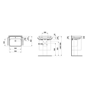 Lavabo LAUFEN MEDA 55 x 46 cm, sans trou de robinet ni trop-plein