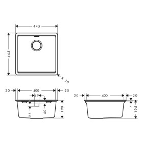 Évier encastrable hansgrohe S53 S530-F400 400 avec bonde manuelle