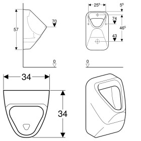 Geberit Alivio Urinal mit Zulauf von hinten, Abgang nach hinten oder unten, mit Ablaufsieb
