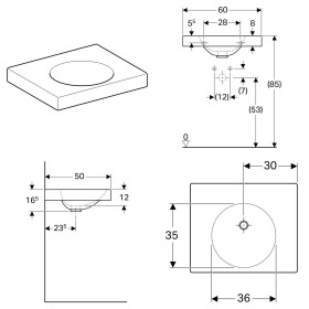 Geberit Preciosa II Waschtisch 60 x 50 cm ohne Hahnloch und Überlauf
