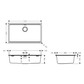 Évier encastrable hansgrohe S53 S530-F700 700 avec bonde manuelle