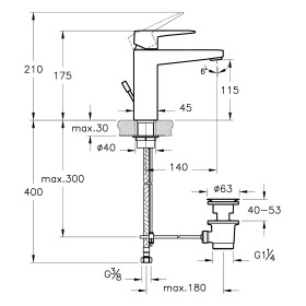 Miscelatore monocomando per lavabo VitrA Root Square M con scarico