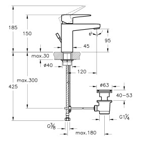 Miscelatore monocomando per lavabo VitrA Root Square S con scarico