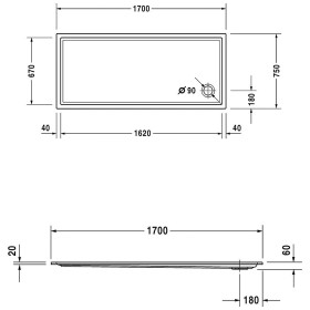 Duravit Starck Slimline Duschwanne Rechteck 170 x 75 cm