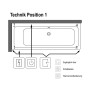 Villeroy & Boch Subway Duo-Badewanne 180 x 80 cm, Hydropool Entry, Technik Position 1