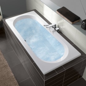 Villeroy & Boch O.novo Duo Badewanne 190 x 90 cm, Hydropool Entry, Technik Position 2, mit Trio Ablaufgarnitur