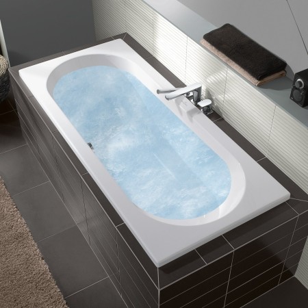 Villeroy & Boch O.novo Duo Badewanne 190 x 90 cm, Hydropool Entry, Technik Position 2, mit Trio Ablaufgarnitur