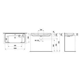Vasque à poser LAUFEN MEDA 100 x 46 cm, avec trou de robinet et trop-plein