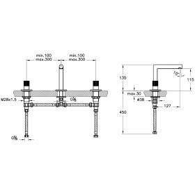 Rubinetto per lavabo a due maniglie VitrA Origin a 3 fori senza tappo di scarico, da incasso