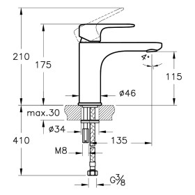 Rubinetto monocomando VitrA Root Round M senza tappo di scarico