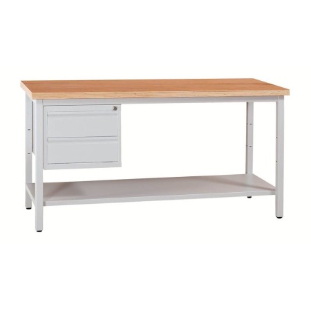 Wolfstahl Werkbank stahl mit 2 Schubladen 120x60x84cm lichtgrau Tischplatte 30mm buche