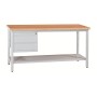 Wolfstahl Werkbank stahl mit 2 Schubladen 120x60x84cm lichtgrau Tischplatte 30mm buche