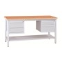 Wolfstahl Werkbank stahl mit 5 Schubladen 120x60x84cm lichtgrau Tischplatte 30mm buche