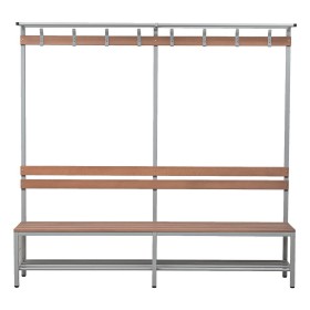 Banc en acier et bois Wolfstahl, avec crochets et porte-chaussures 200x40x40cm gris clair - hêtre